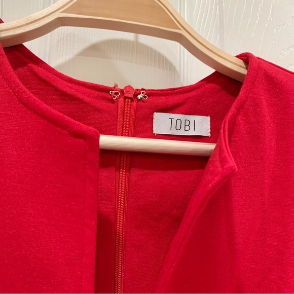 ❤️ Toby Red Low Cut V-Neck Notched Fitted Bodycon Mini Dress - Picture 5 of 7